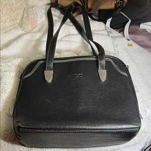 Elegant Black Leather Shoulder Bag with Silver Accents